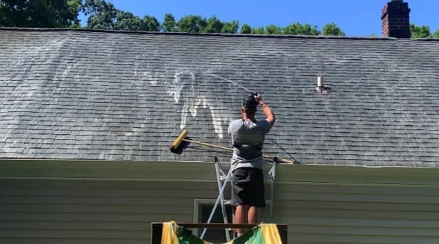 Before and after results of roof washing by Bay Village Power Washing in Bay Village