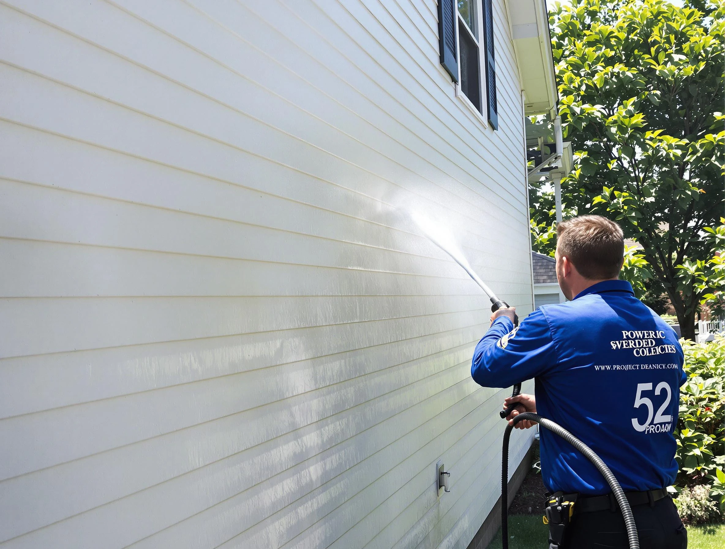 A Bay Village Power Washing technician power washing a home in Bay Village